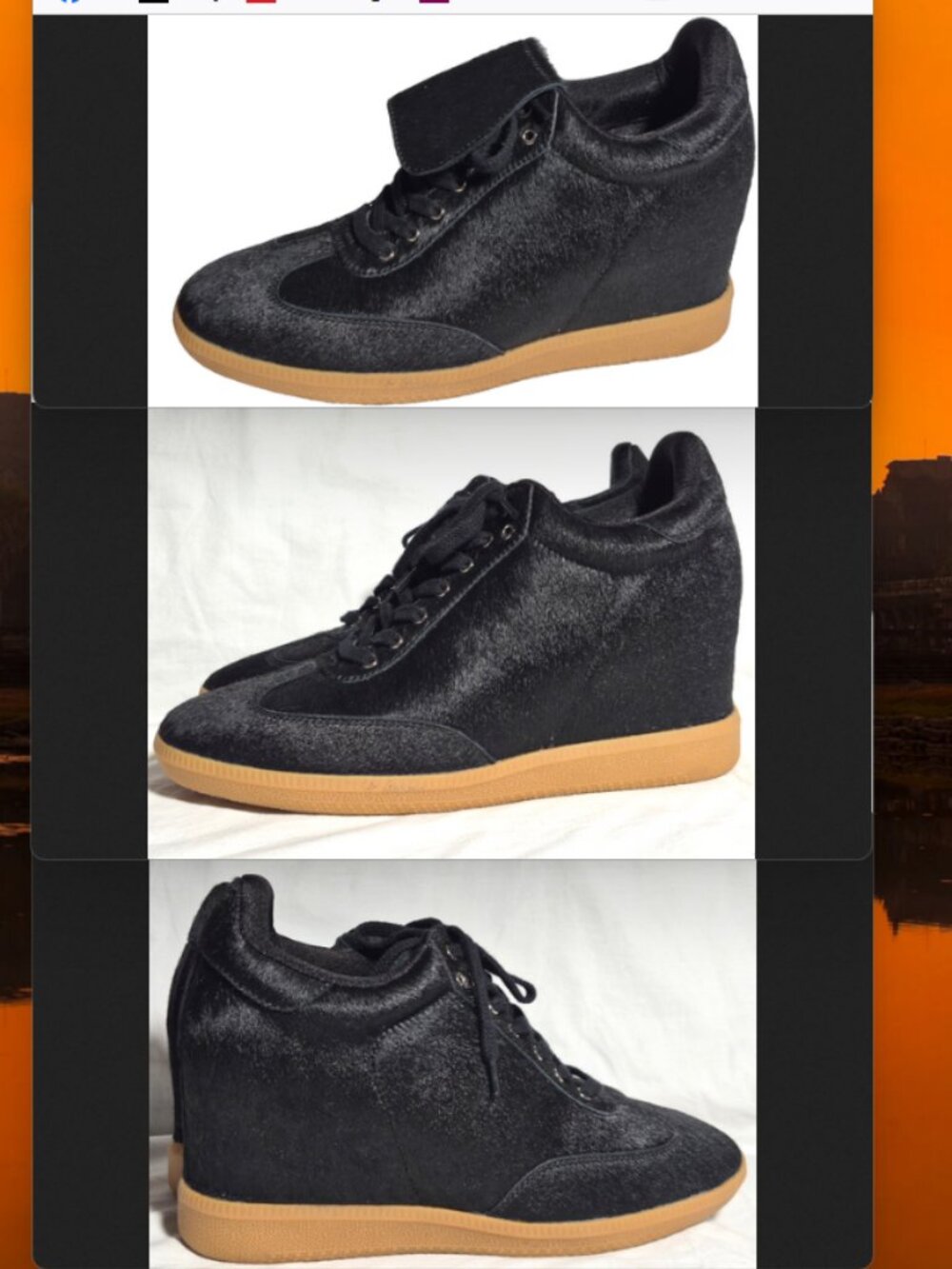 Jeffrey Campbell Black Cow Hair Lace-Up Wedge Sneakers Size 11 NEW